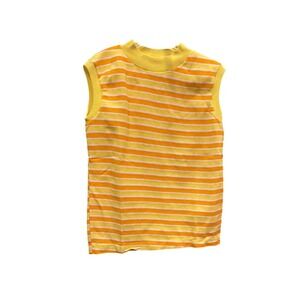 Vintage Emifors Kids Yellow Orange Striped Sleeveless Mock Neck Knit Top RN13706